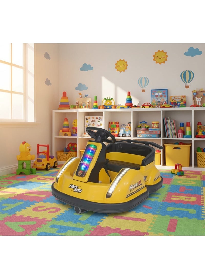 Deluxe electric flying saucer car for kids with remote control, multi-color LED lights, and Bluetooth music - 360-degree rotation technology and rocking mode for children aged 1 to 8 years. - Image 1